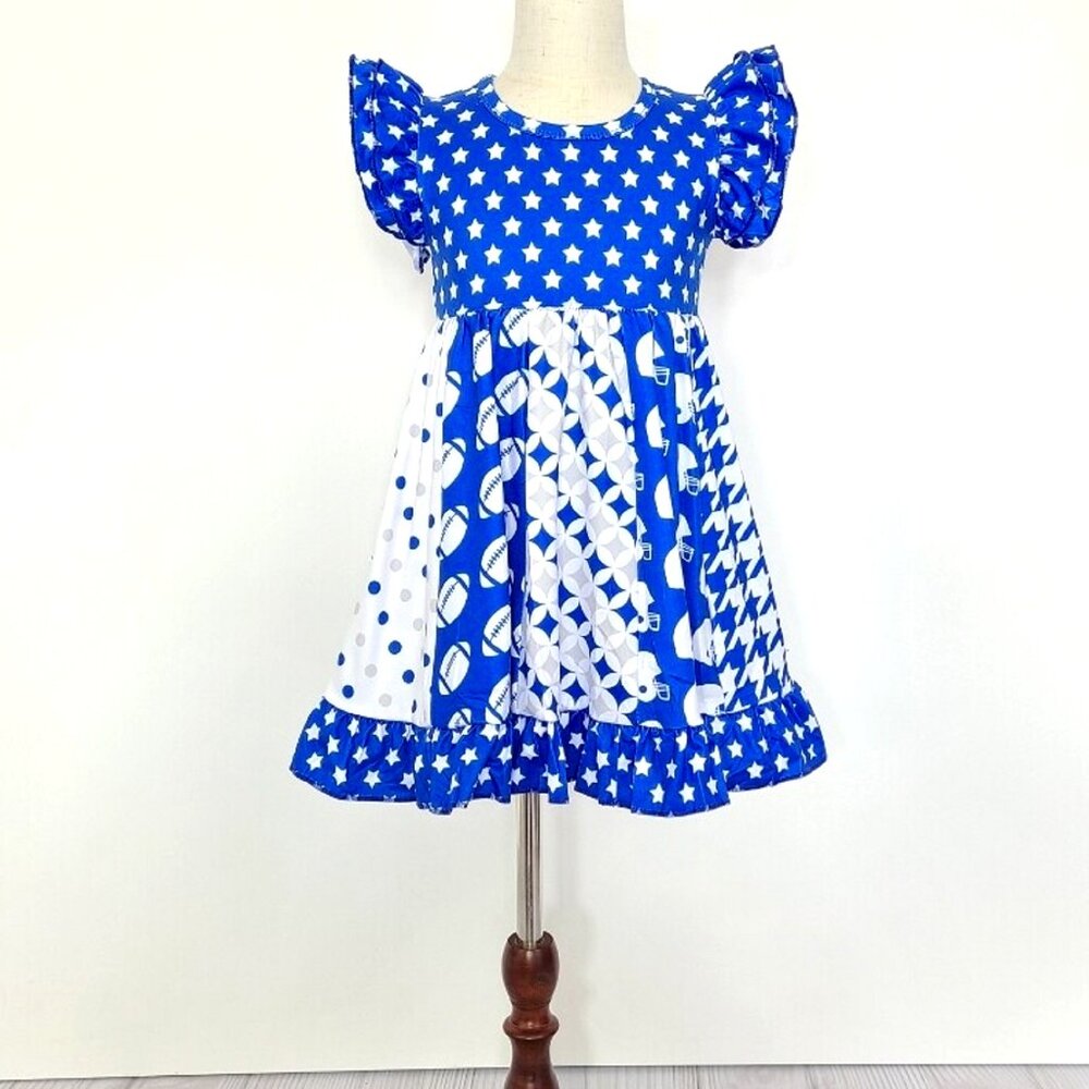 Girls Blue & White Short Sleeved Football Dress